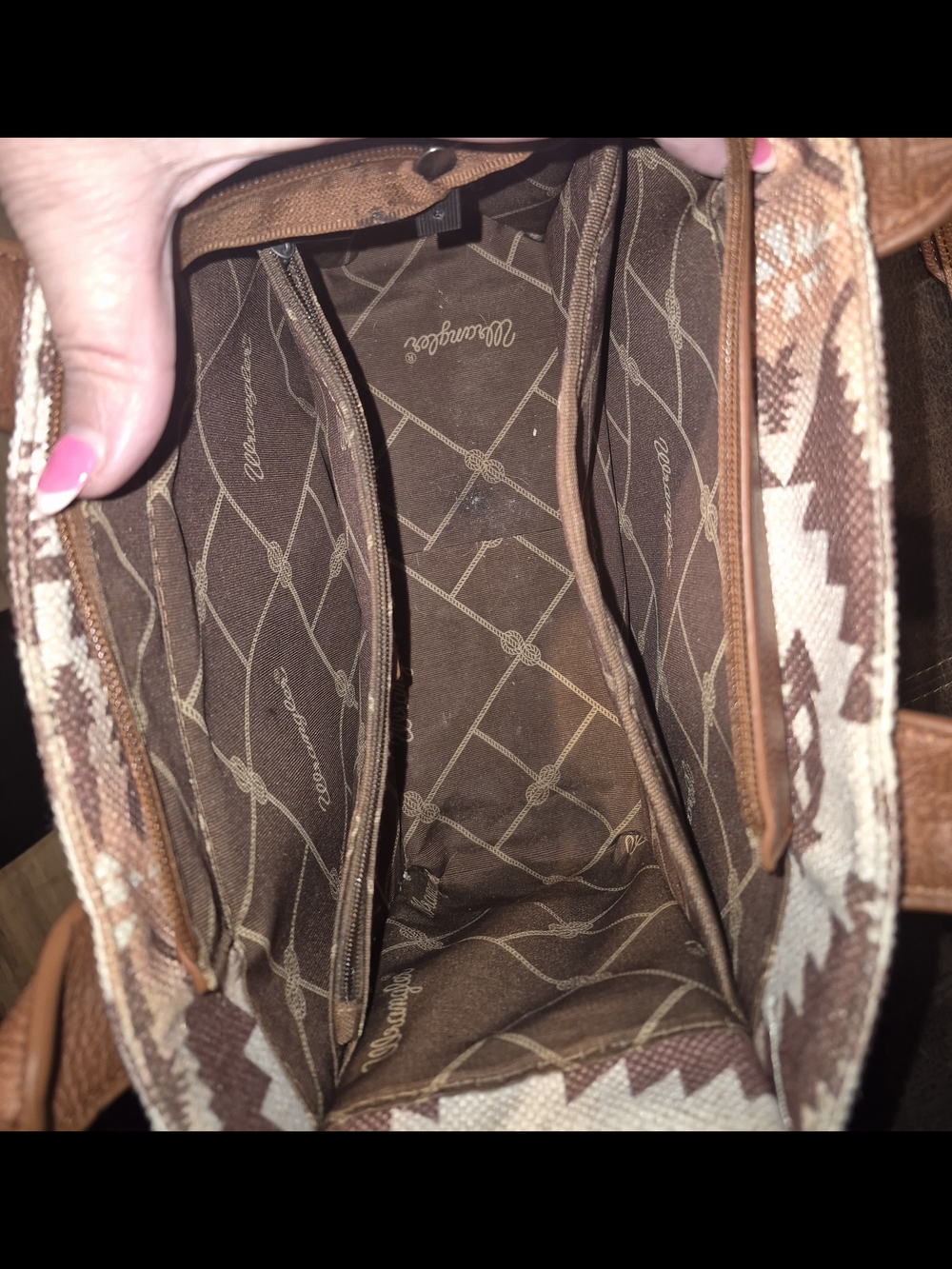 Wrangler Brown and Cream Aztec Tote with Leather Trim - Picture 4 of 4